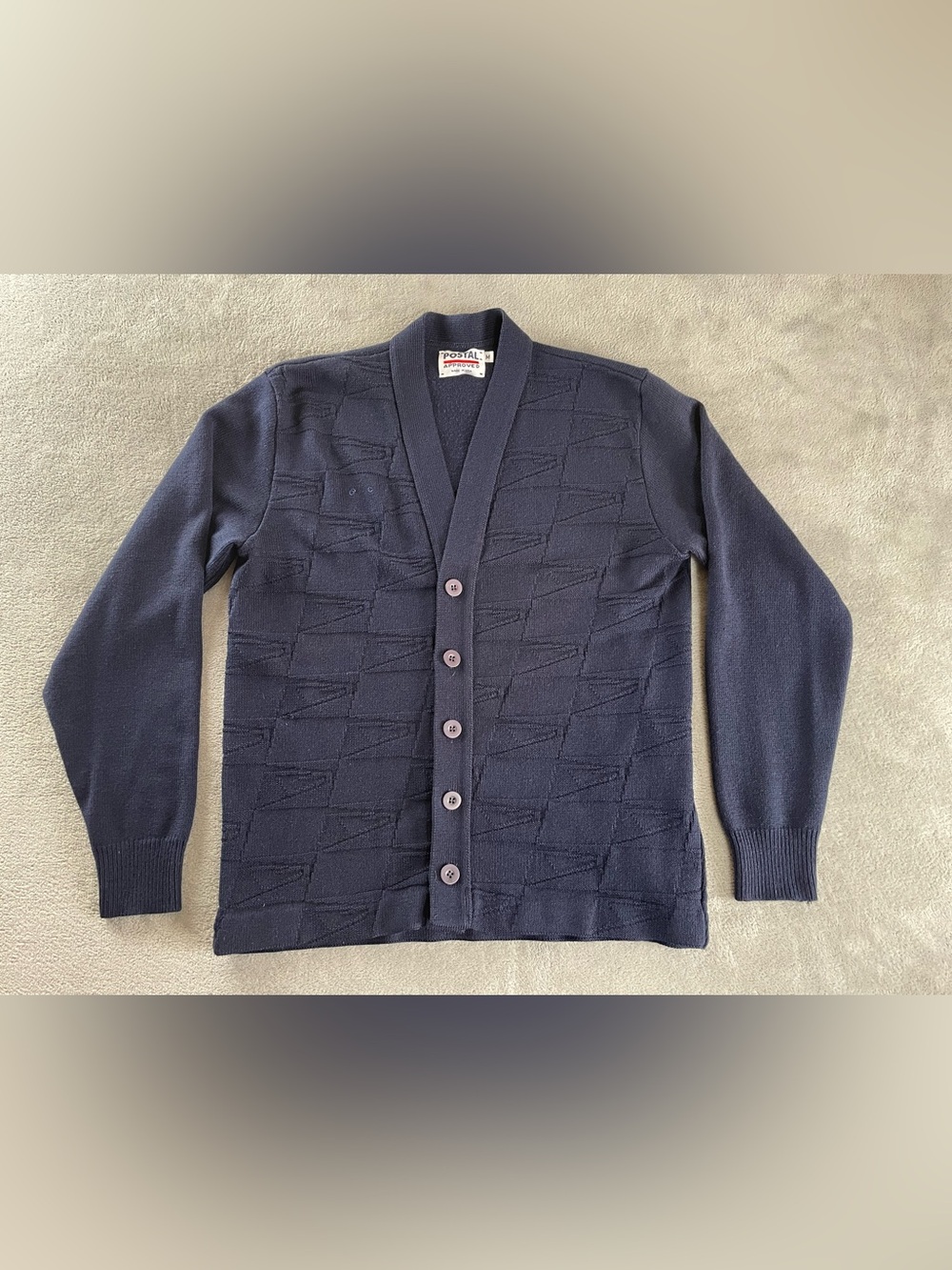 Postal Approved Navy Blue Eagle Cardigan Sweater Mens Size Medium M